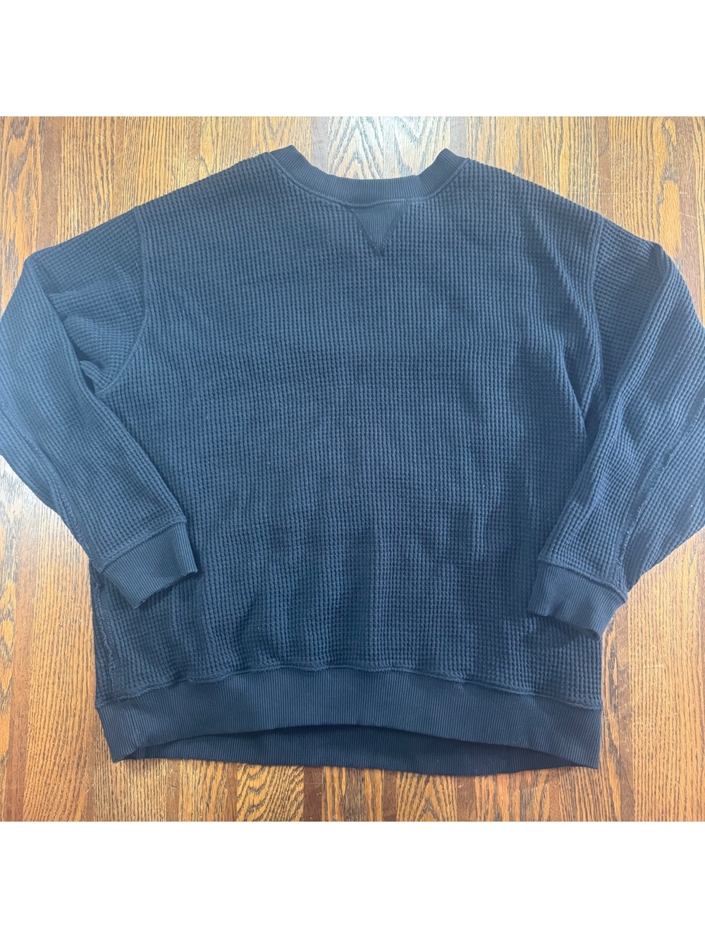 Aerie Waffle Knit Oversized Crewneck Sweatshirt Women’s Medium Black Thermal